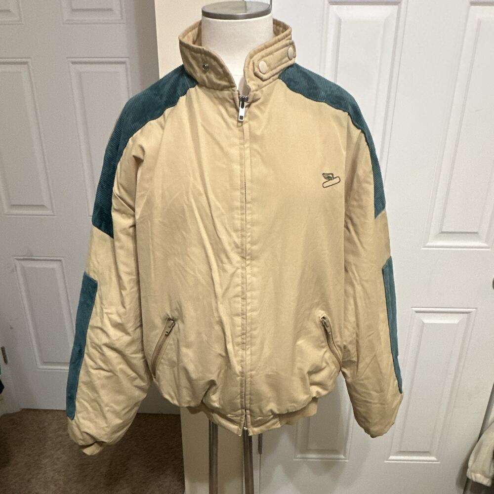 Swingster Men’s Beige/Teal Full Zip Quilted Lined Bomber Jacket, XL